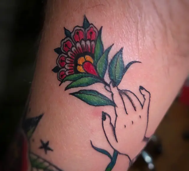 Traditional Style Hand w/ Flower in Color
