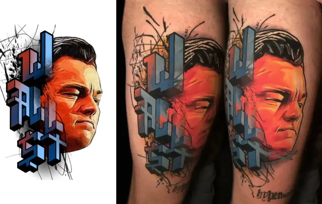 Wolf of Wall Street — color portrait & 3D graffiti lettering