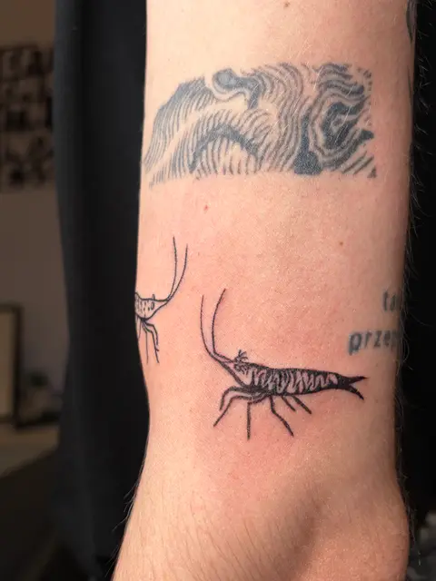 Shrimps on a meeting tattoo