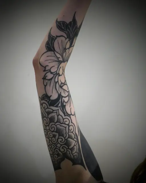 Black out, white Mandala over black, flower, dot work Mandala