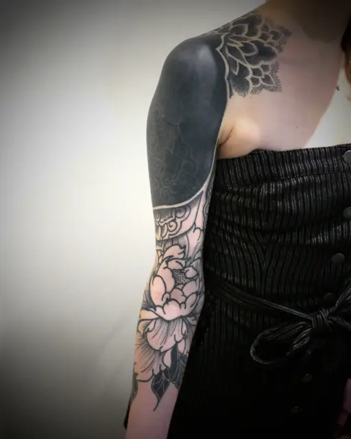 Black out, white Mandala over black, flower, dot work Mandala