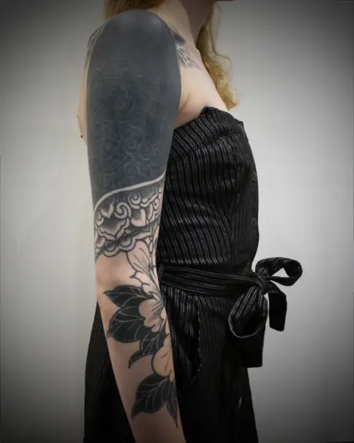 Black out, white Mandala over black, flower, dot work Mandala